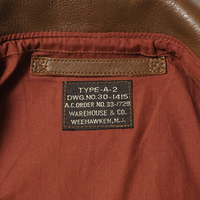 WAREHOUSE ウエアハウス A-2ジャケット Lot 2232 WERBER LEATHER COAT CO. TYPE A-2 JACKET ORDER NO.33-1729