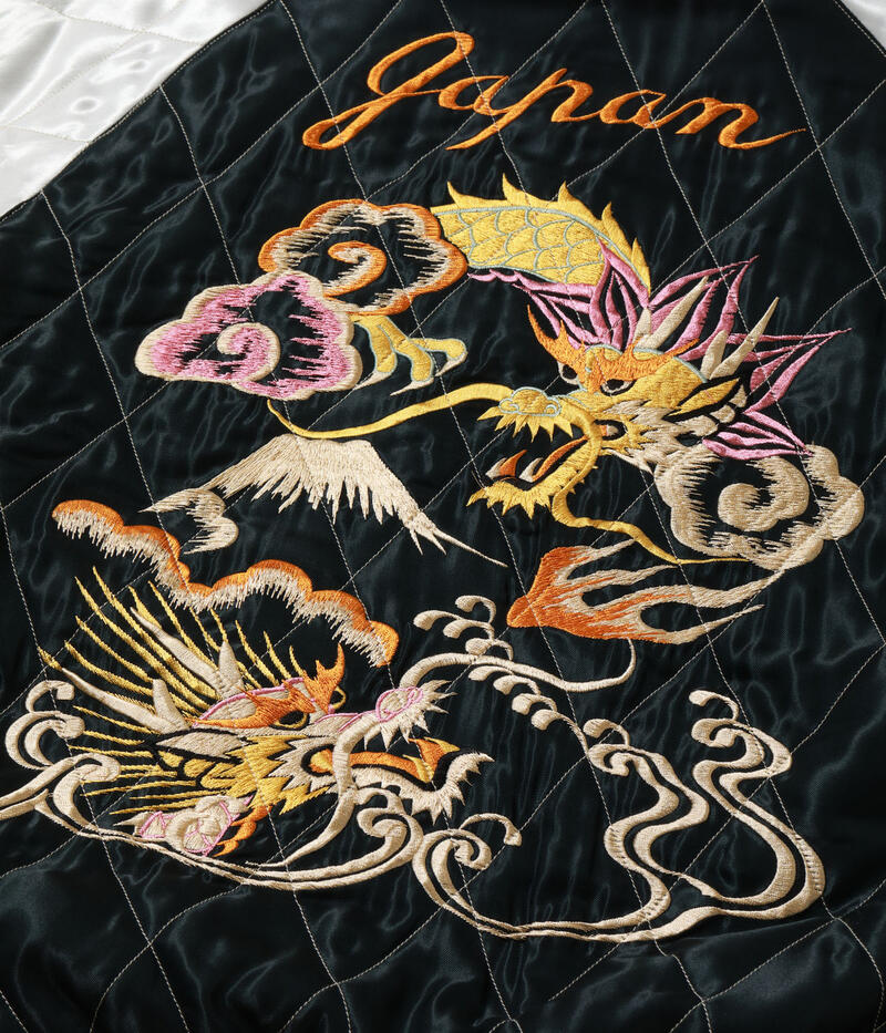 テーラー東洋 TAILOR TOYO スカジャン TT15973-219 Mid 1950s Style Acetate Quilted Souvenir Jacket WHITE TIGER DUELLING DRAGONS 白虎 金龍 メンズ アメカジ