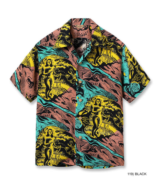 SUN SURF サンサーフ アロハシャツ SS39673 SUN SURF SPECIAL EDITION GAUGUIN WOODCUT MYSTIC (SHORT SLEEVE) スペシャルエディション メンズ ブラック