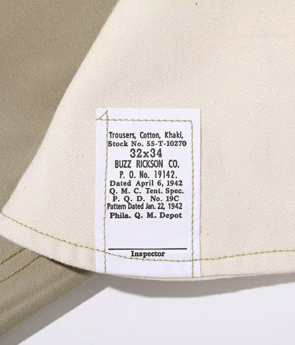 BUZZ RICKSON'S バズリクソンズ パンツ M43036 EARLY MILITARY CHINOS 1942 MODEL (ONE WASH)