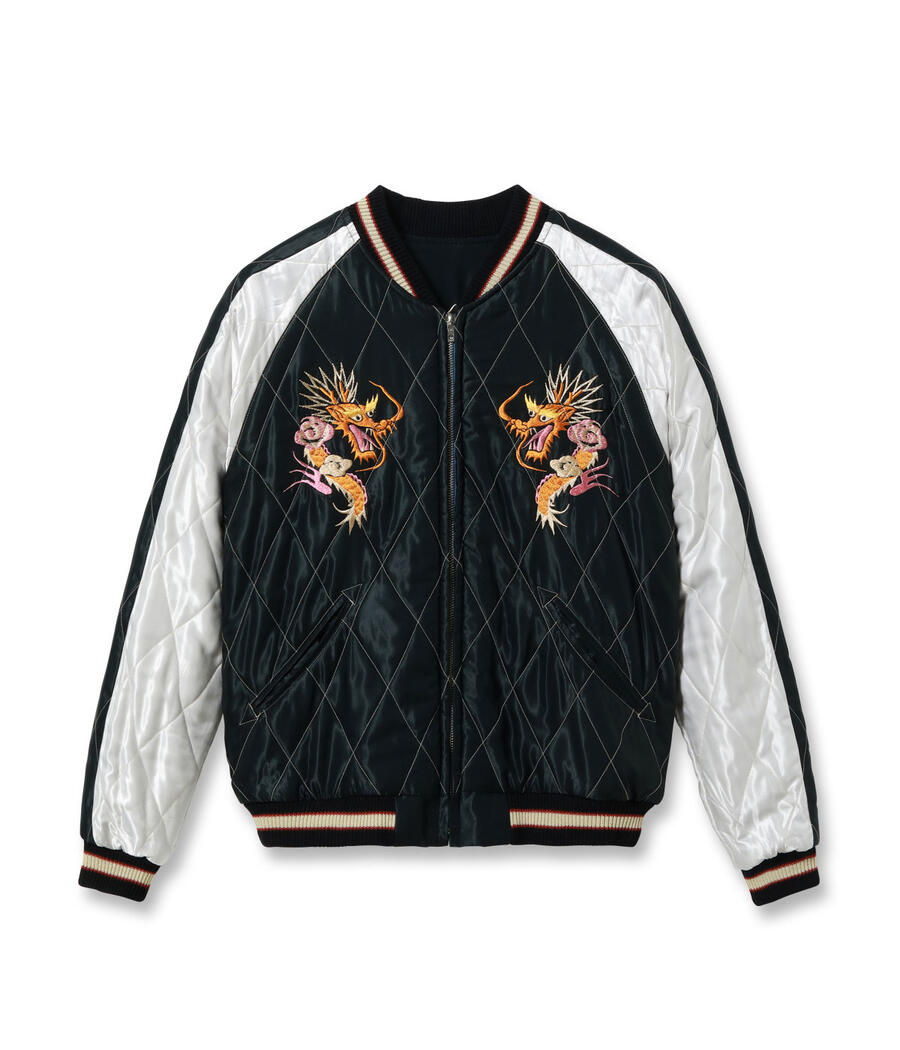 テーラー東洋 TAILOR TOYO スカジャン TT15973-219 Mid 1950s Style Acetate Quilted Souvenir Jacket WHITE TIGER DUELLING DRAGONS 白虎 金龍 メンズ アメカジ