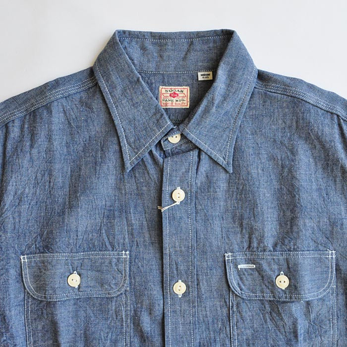 SUGAR CANE シャンブレーシャツ BLUE CHAMBRAY WORK SHIRT SC27850