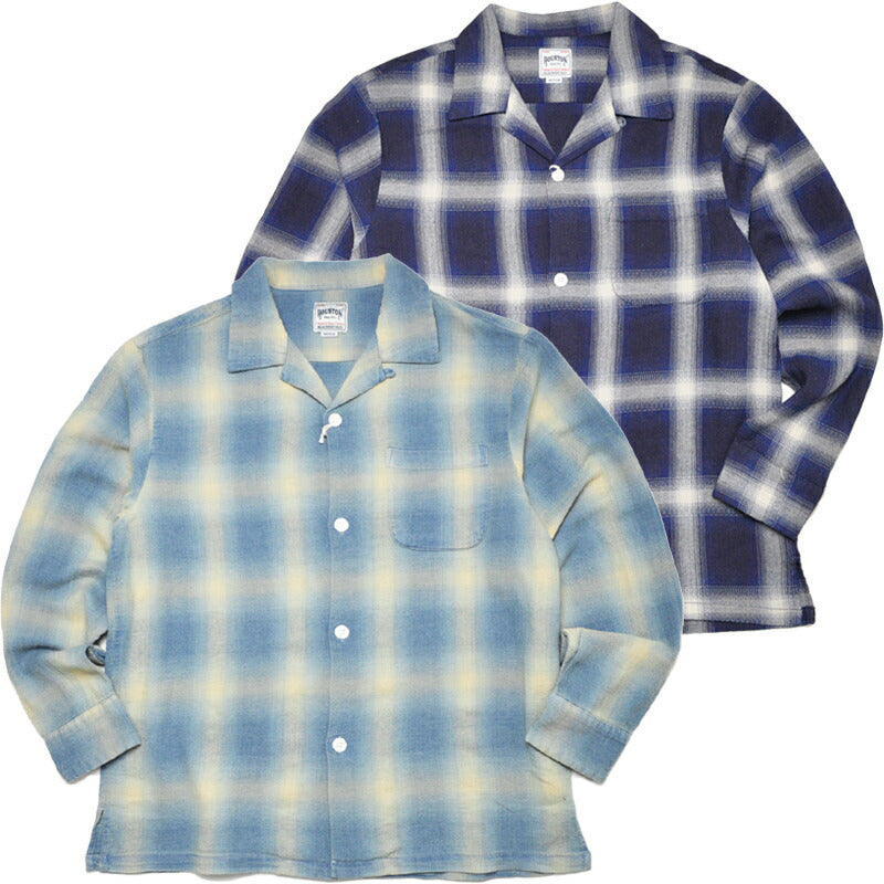 HOUSTON ヒューストン シャツ 41272 INDIGO HB OMBRE CHECK L/S SHIRT インディゴヘリンボーンオンブレーチェック