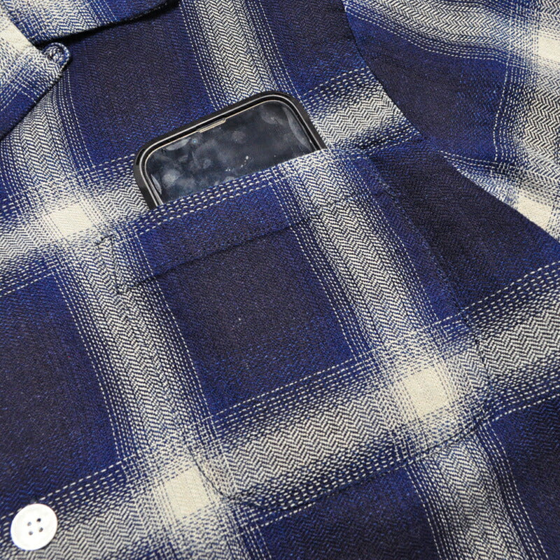 HOUSTON ヒューストン シャツ 41272 INDIGO HB OMBRE CHECK L/S SHIRT インディゴヘリンボーンオンブレーチェック